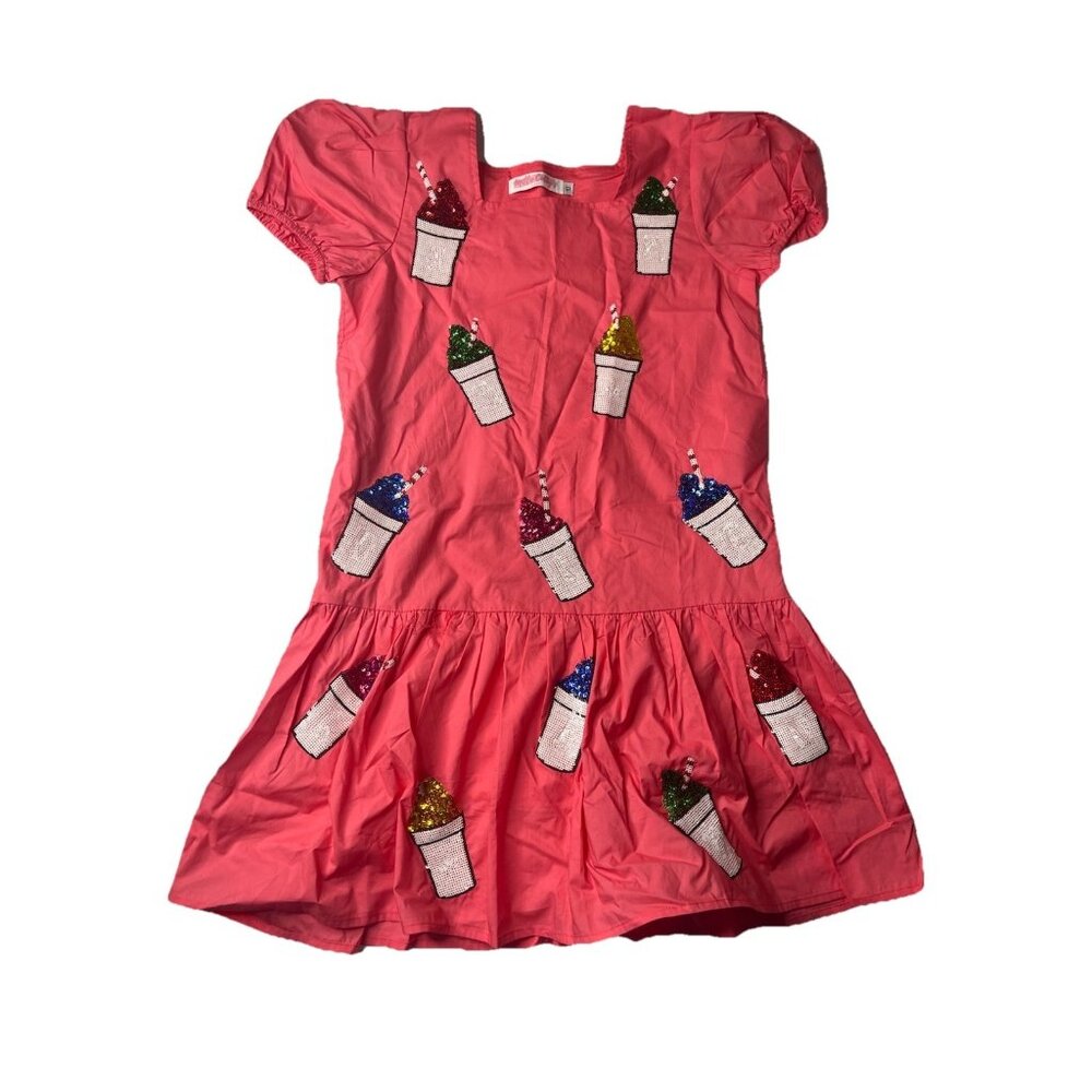 Millie Collys Closet Girls Pink Sequin Dress Shakes Coffee Print Size‎ 10